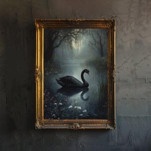 Schwarzer Schwan Druck, Dark Academia Gothic Wandkunst