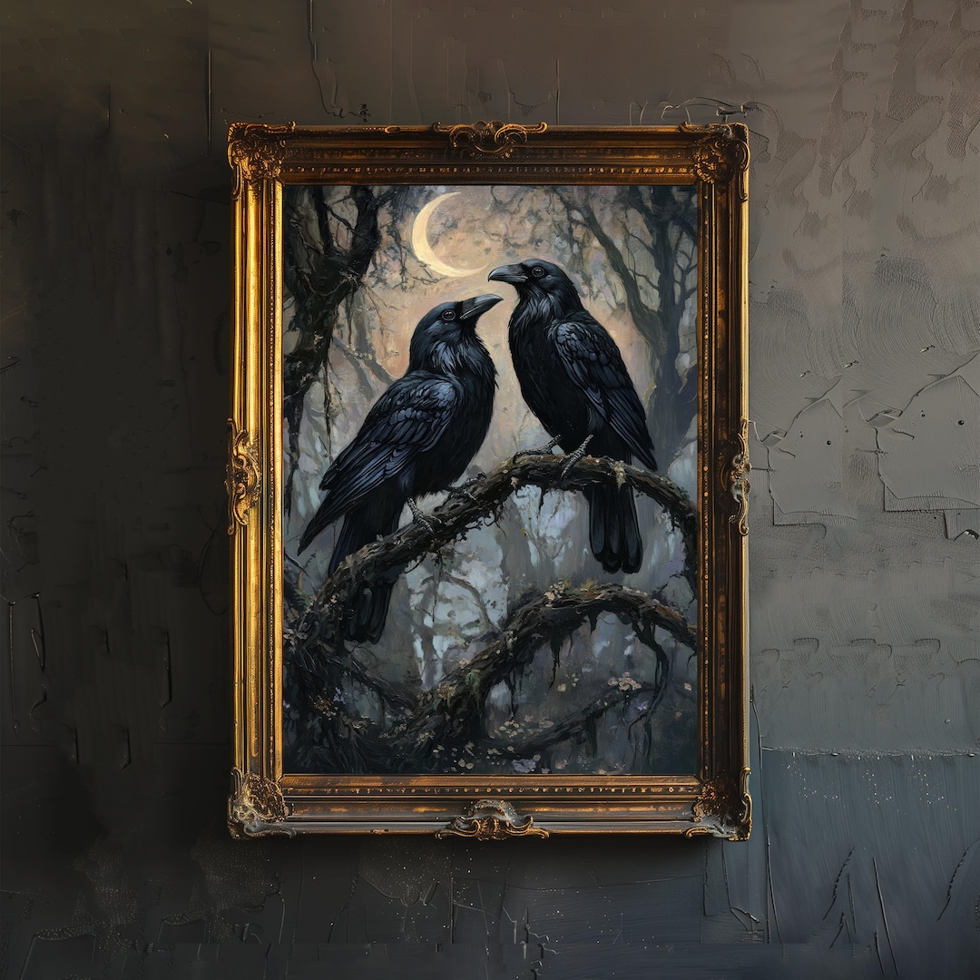 Raven Couple Dark Academia Cottagecore Art Print Moody Gothic Wall Art ...