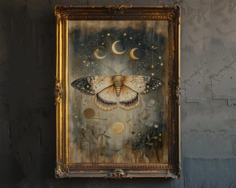 Vintage Moth Poster Dark Academia Art Gothic Decor Antique Illustration Rustic Aesthetic Nature Wall Art Enchanted Creature