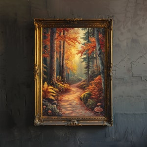 Herbst Waldweg Poster Dark Academia Cottagecore Dekor Antike Landschaft Illustration Rustikales Herbst Plakat Vintage Wandkunst