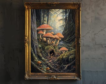 Paddenstoelen Dark Academia Goblincore Cottagecore Art Print Vintage botanische muurkunst voor woonkamer, slaapkamer of galerijmuur, grillige natuur