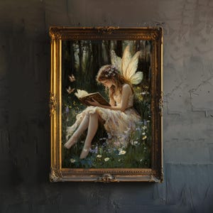 Feen-Lesebuch-Kunstdruck Cottagecore & Dark Academia-Dekor-wunderliches Waldwand-Kunst-Weinlese-Natur-Druck für Buchliebhaber