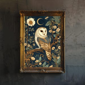 William Morris Poster Schleiereule Cottagecore Dekor Dark Academia Art Vintage Wildlife Illustration Rustikal Ästhetik