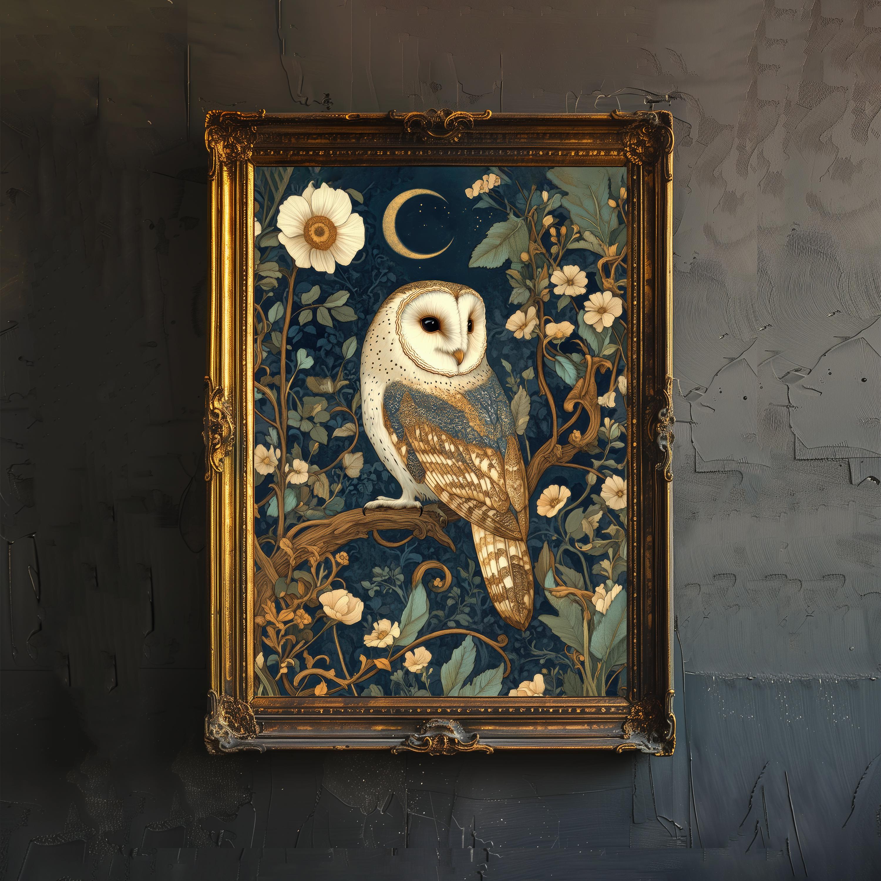 William Morris Barn Owl Poster Cottagecore Decor Dark Academia Art Vintage Wildlife Illustration Rus