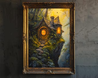 Whimsical Fairy Cottage Print Cottagecore Decor Enchanted House Art Magical Forest Illustration