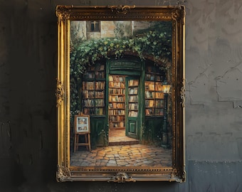 Wizards Bookstore Poster Dark Academia Art Cottagecore Decor Antique Illustration Vintage Magical Library Wall Art Rustic Aesthetic