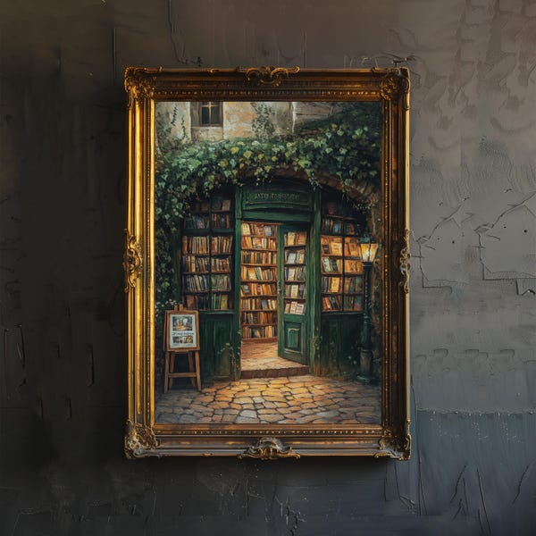Wizards Bookstore Poster Dark Academia Cottagecore Dekor Antike Illustration Vintage Magische Bibliothek Wandkunst Rustikal Ästhetik