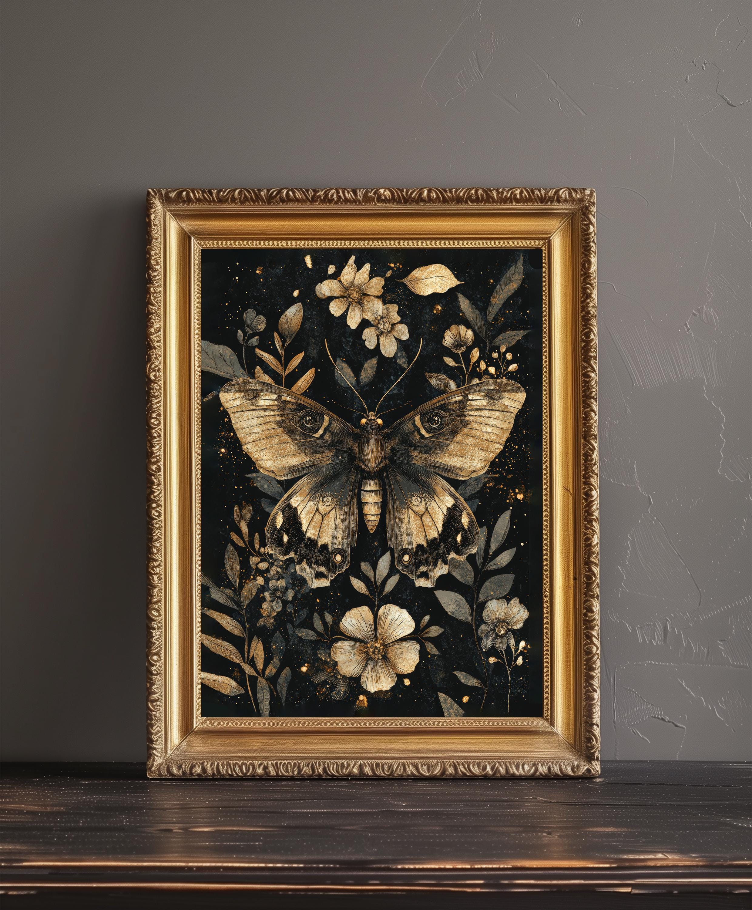 Vintage Moth Poster Dark Academia Art Gothic Decor Antique Illustration ...