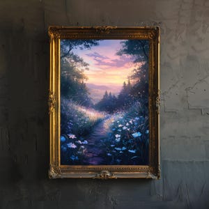 Fairy Forest Path Poster Cottagecore Dekor Dark Academia Art Verzauberte Landschaft Illustration Vintage Natur Wandkunst Rustikal Ästhetik