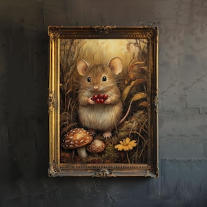Mouse Cottagecore Dark Academia Arte Impressão Caprichosa Woodland Arte de Parede Vintage Natureza Pôster para Sala de Estar Quarto ou Galeria Parede Moody