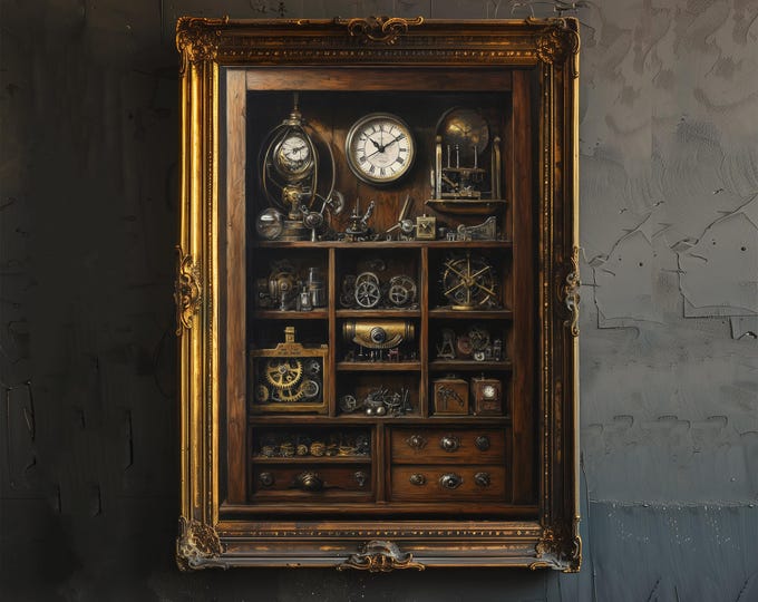 Steampunk Cabinet of Curiosities Print Dark Academia Art Victorian Science Illustration Vintage Wall Art