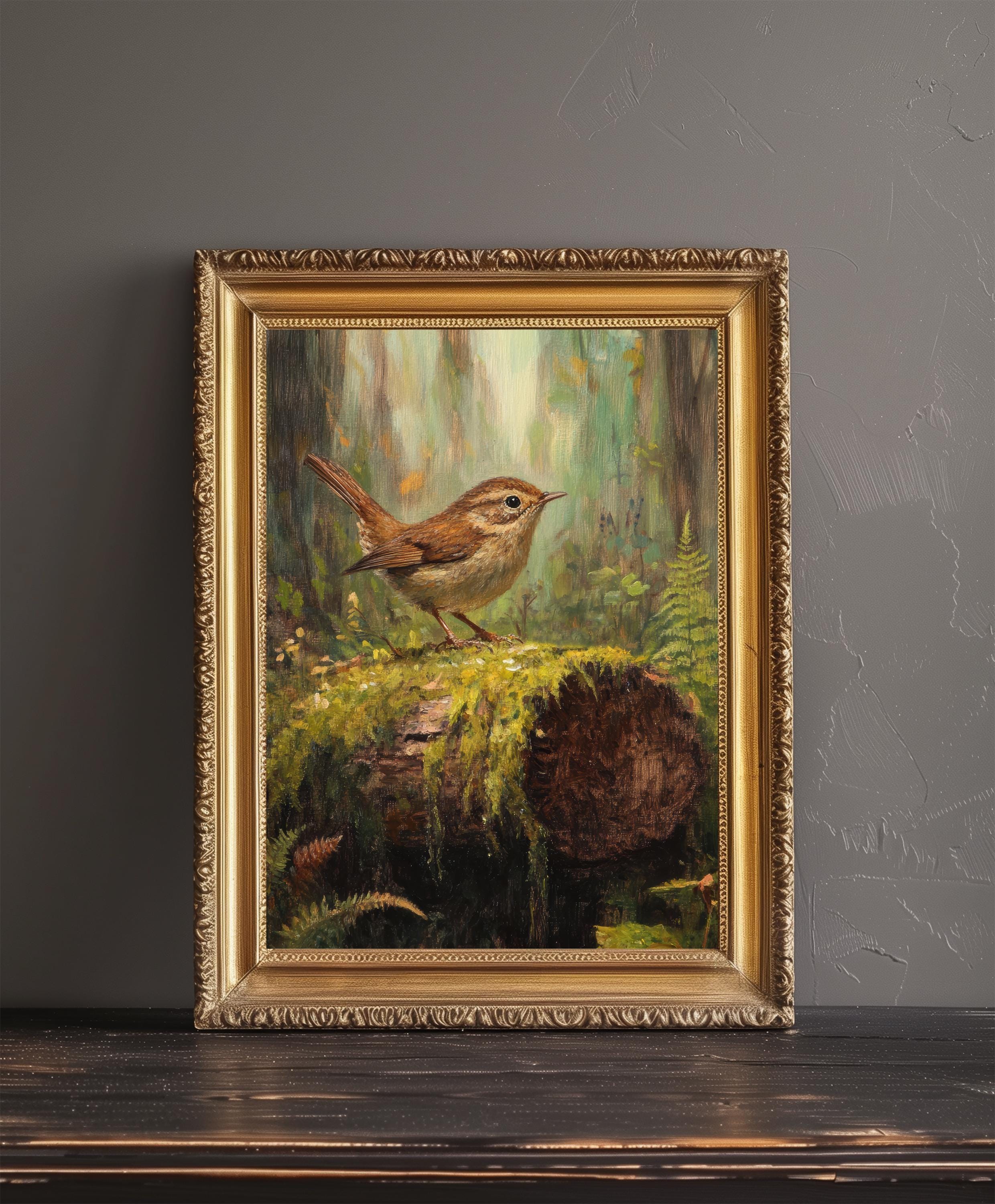 Wren on Mossy Log Art Print Cottagecore Woodland Bird Decor Rustic ...