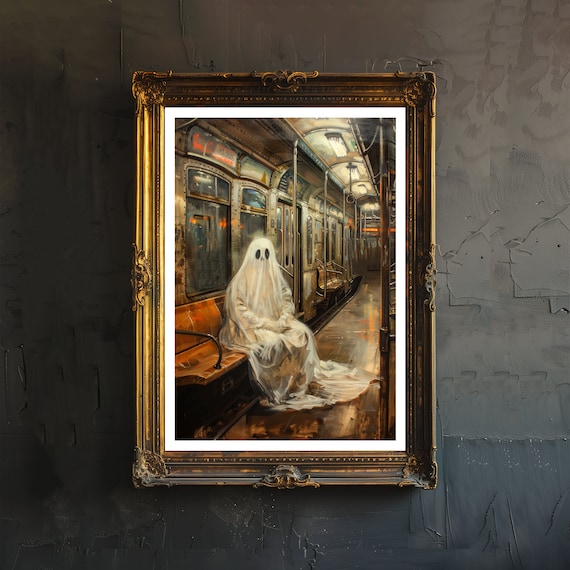 Ghost on a Subway Print Spooky Art Dark Academia Gothic Home Decor