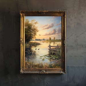 Vintage Ententeich Landschaft Kunstdruck Gelassene Natur Wandkunst Klassische Landschaft Poster für Wohnzimmer Schlafzimmer oder Galeriewand Zeitlos