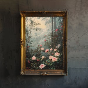 Impresión Cottagecore de Secret Garden, arte de Dark Academia, decoración Cottagecore, ilustración de jardín antiguo, póster de naturaleza encantada, rústico vintage.