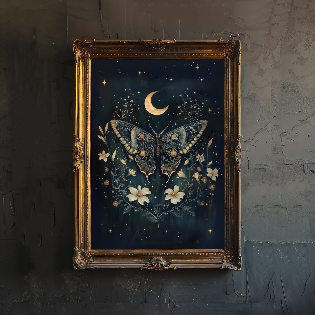 Celestial Moth Cottagecore Dark Academia Art Print Mystical Insect Wall ...