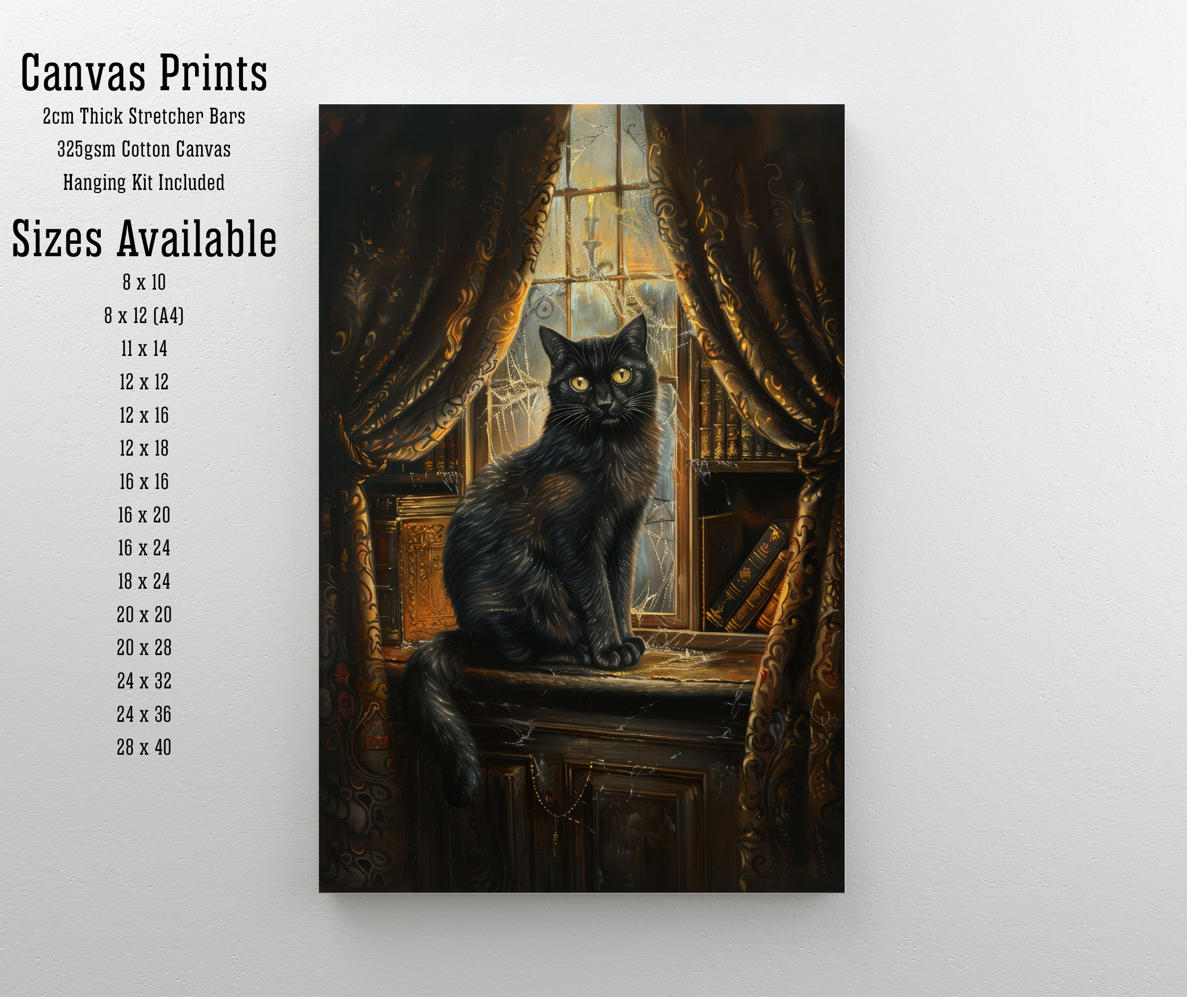 Black Cat Illustration Print Dark Academia Art Gothic Decor Antique Cat ...