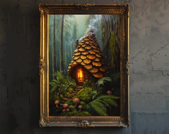 Whimsical Fairy Cottage Print Cottagecore Decor Enchanted House Art Magical Forest Illustration