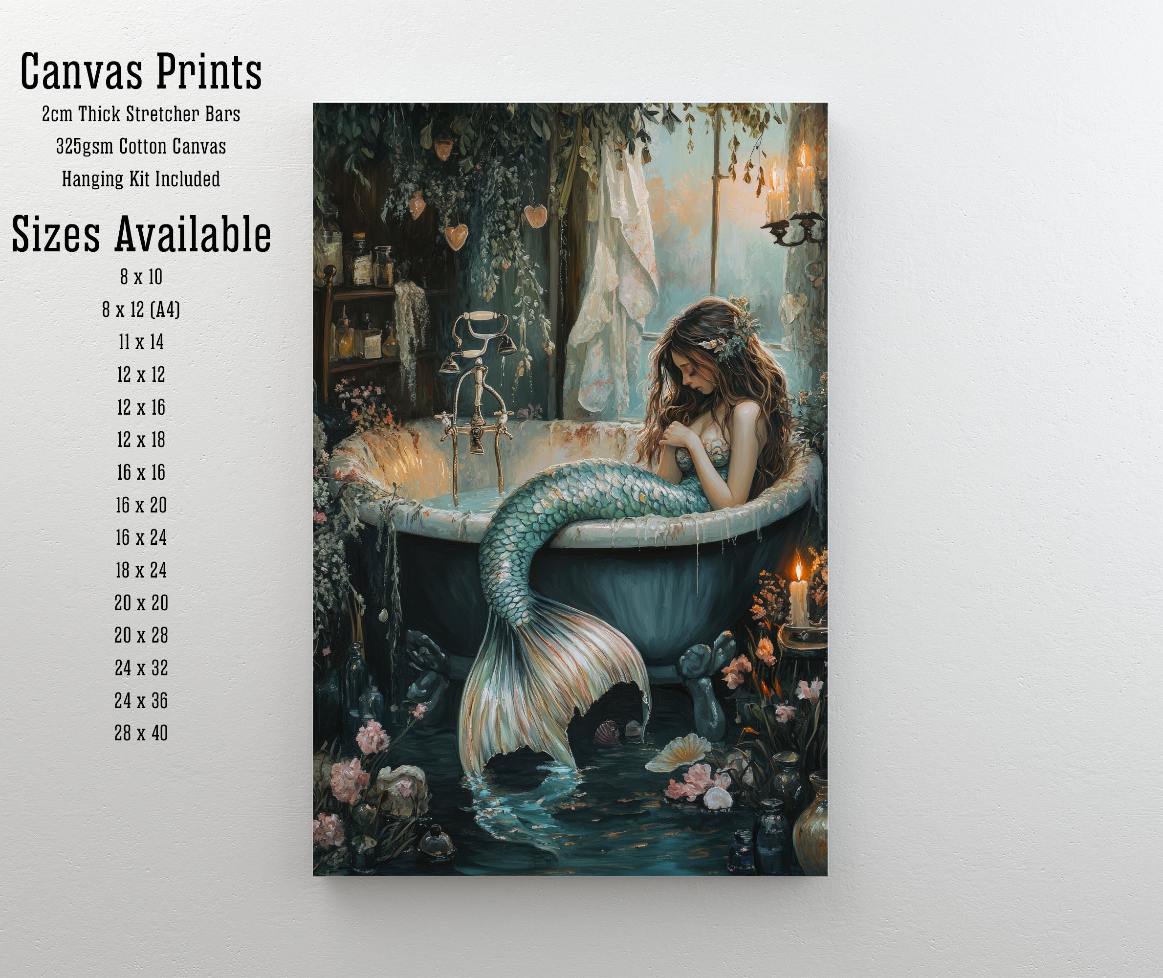 Mermaid in Bathtub Print Dark Academia Art Whimsical Decor Gothic Home