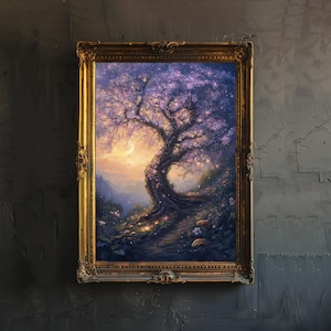 Fairy Enchanted Tree Art Print Mystical Woodland Wall Art Vintage Fantasy Poster for Living Room Bedroom or Gallery Wall Whimsical Nature