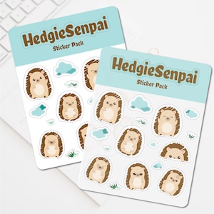 Cute hedgehog stickers, waterproof sticker flakes, waterproof sticker sheets, water bottle stickers, laptop decal | HedgieSenpai