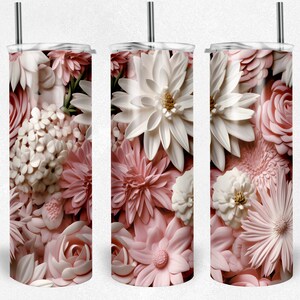 3D Pink Floral Tumbler Wrap | 3D Flower Tumbler Wrap | 3D Tumbler Wrap | 3D Flower PNG | 3D Floral Wrap | 3D Wrap for 20oz & 30oz Tumblers