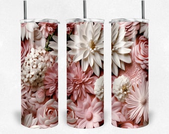 3D Pink Floral Tumbler Wrap | 3D Flower Tumbler Wrap | 3D Tumbler Wrap | 3D Flower PNG | 3D Floral Wrap | 3D Wrap for 20oz & 30oz Tumblers