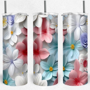 3D Pastel Floral Tumbler Wrap | 3D Flower Tumbler Wrap | 3D Tumbler Wrap | 3D Flower PNG | 3D Floral Wrap | 3D Wrap for 20oz & 30oz Tumblers