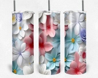 3D Pastel Floral Tumbler Wrap | 3D Flower Tumbler Wrap | 3D Tumbler Wrap | 3D Flower PNG | 3D Floral Wrap | 3D Wrap for 20oz & 30oz Tumblers