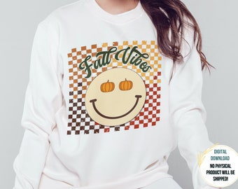 SMILEY FACE PNG / Emoji Clipart / Fall Vibes Png / Thanksgiving Happy Face Pumpkin Eye Sublimation Designs Retro Png
