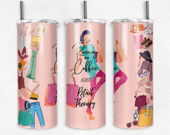 Shopaholic & Coffee Lover Tumbler PNG | 20oz Skinny Tumbler Design | 30oz Tumbler Design | Seamless Sublimation PNG | Coffee Lover PNG