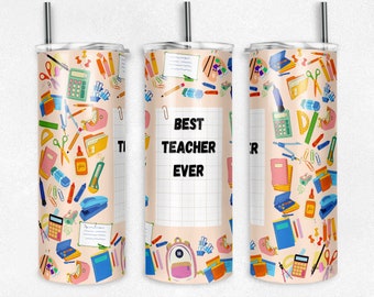 TEACHER TUMBLER WRAP, Seamless Pattern Png, Cute Tumbler Png, Best Teacher Ever Sublimation Education Tumbler png Design, For 20 Oz, 30 Oz