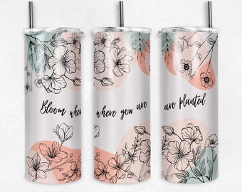 BOHO TUMBLER PNG, Wildflower Png, Cute Tumbler Png, Flower Quote Skinny Seamless Sublimation Tumbler Wrap