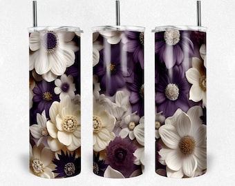 3D Floral Tumbler Wrap | 3D Purple Flower Tumbler Wrap | 3D Tumbler Wrap | 3D Flower PNG | 3D Purple Floral Wrap for 20oz and 30oz Tumblers