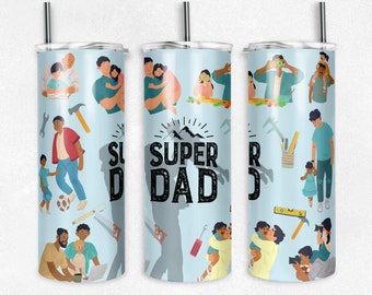 Father's Day Tumbler PNG | Super Dad Tumbler PNG | Skinny Tumbler Sublimation png | Dad Tumbler PNG | Blue Father's Day Tumbler Wrap