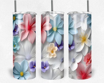 3D Pastel Floral Tumbler Wrap | 3D Flower Tumbler Wrap | 3D Tumbler Wrap | 3D Flower PNG | 3D Floral Wrap | 3D Wrap for 20oz & 30oz Tumblers