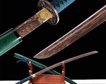 Handcrafted Wooden Training Katana - Rosewood Practice Sword with Green Finish | Martial Arts Decor | Eco-Friendly Craft