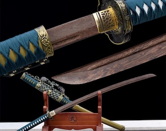 Artisan Rosewood Tachi Katana - Emerald Lacquer Wooden Sword, Iaido Practice Art & Japanese Martial Arts Display