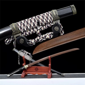 Onyx Lacquered Tachi - Samurai Training Sword | Dark Zen Martial Arts Display | Handcrafted Rosewood Replica