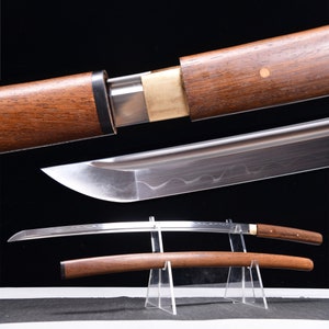 Shirasaya Meditation Katana Kunstanzeige - Rosenholz Saya, T10 Ton gehärteter Hamon, minimalistischer japanischer Meditationsfokus