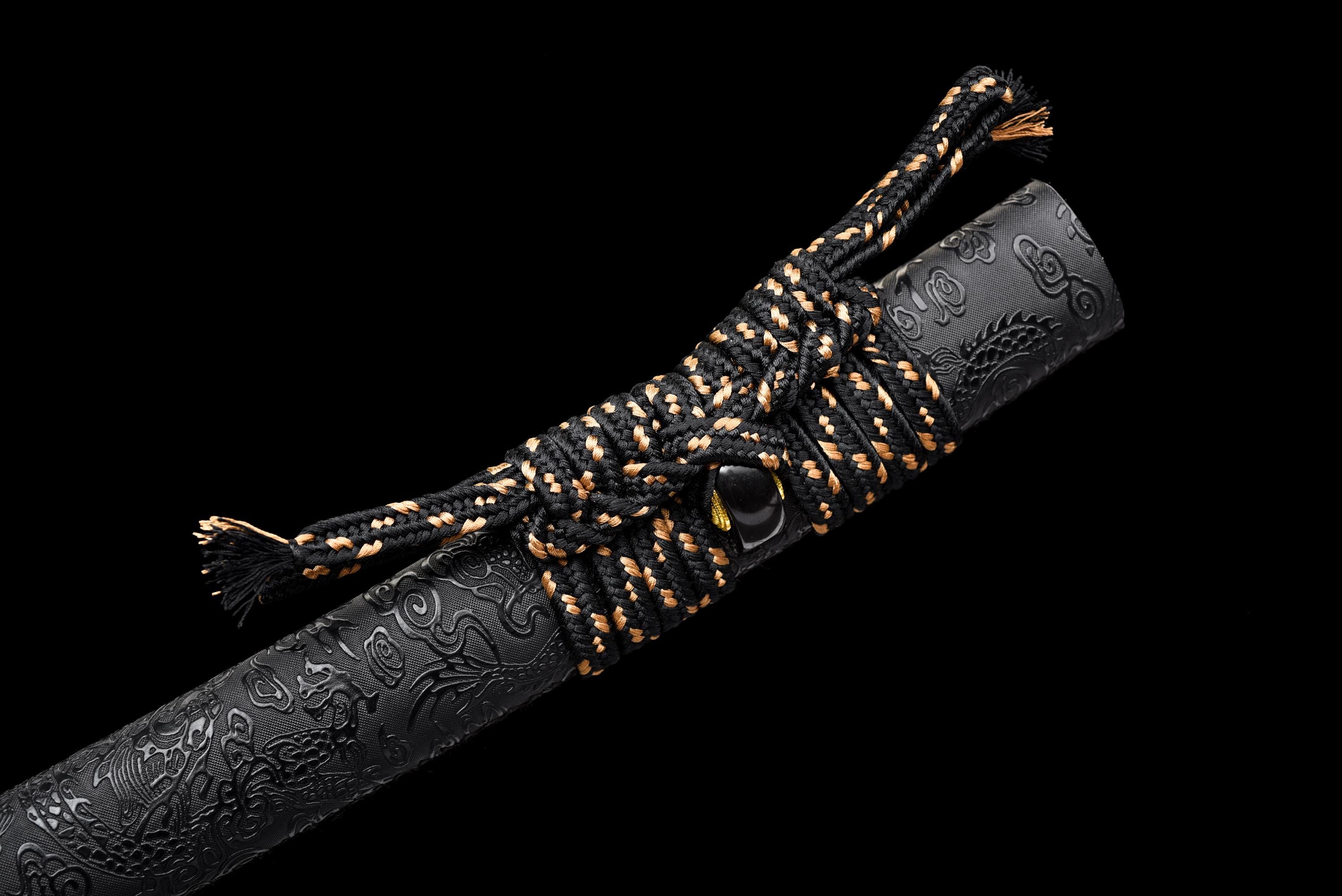 Handmade Japanese Katana Sword Art Piece - Dragon Tsuba - Damascus