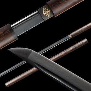Flame-Textured Shirasaya Art - Shadow Tradition Ninjato Display, Charred Rosewood Saya, Minimalist Japanese Stealth Aesthetic, Display-Only