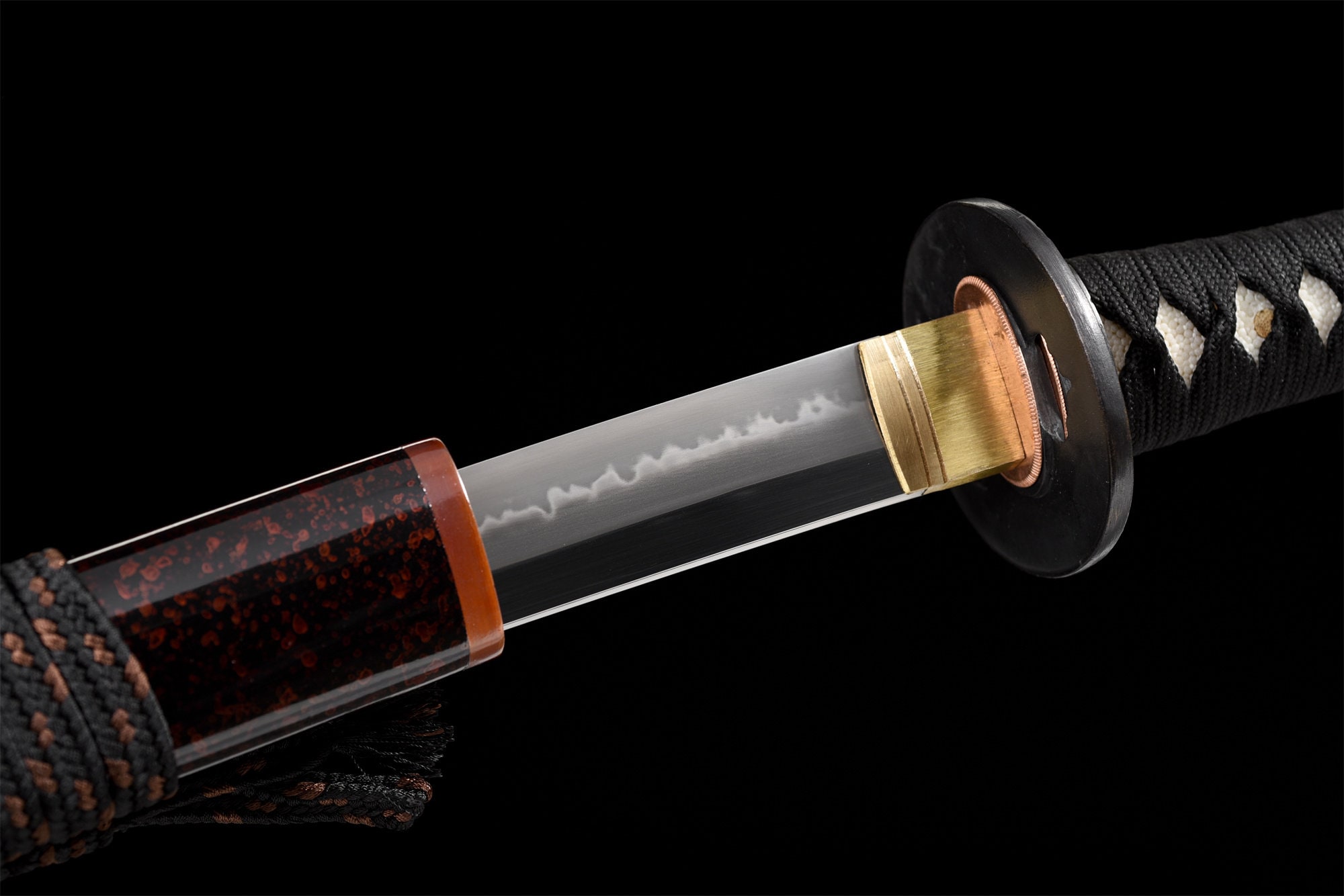 黒檀手作り銅包みT 10焼刃血槽版唐直刀古兵器 武具　刀装具　日本刀　模造刀 黒檀手作り銅包みT 10焼刃血槽版唐直刀古兵器