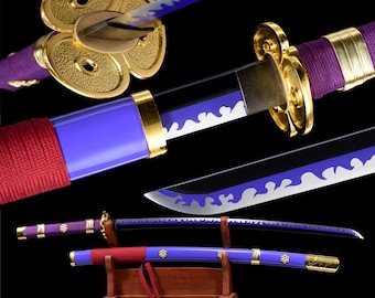 Katana Enma morada hecha a mano - Espada de cosplay de anime inspirada en One Piece, accesorio de exhibición de samurái japonés
