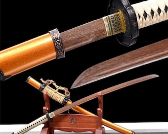 Tachi in legno arancione fatto a mano - Spada da allenamento in palissandro / Decorazione da samurai / Strumento per la pratica delle arti marziali