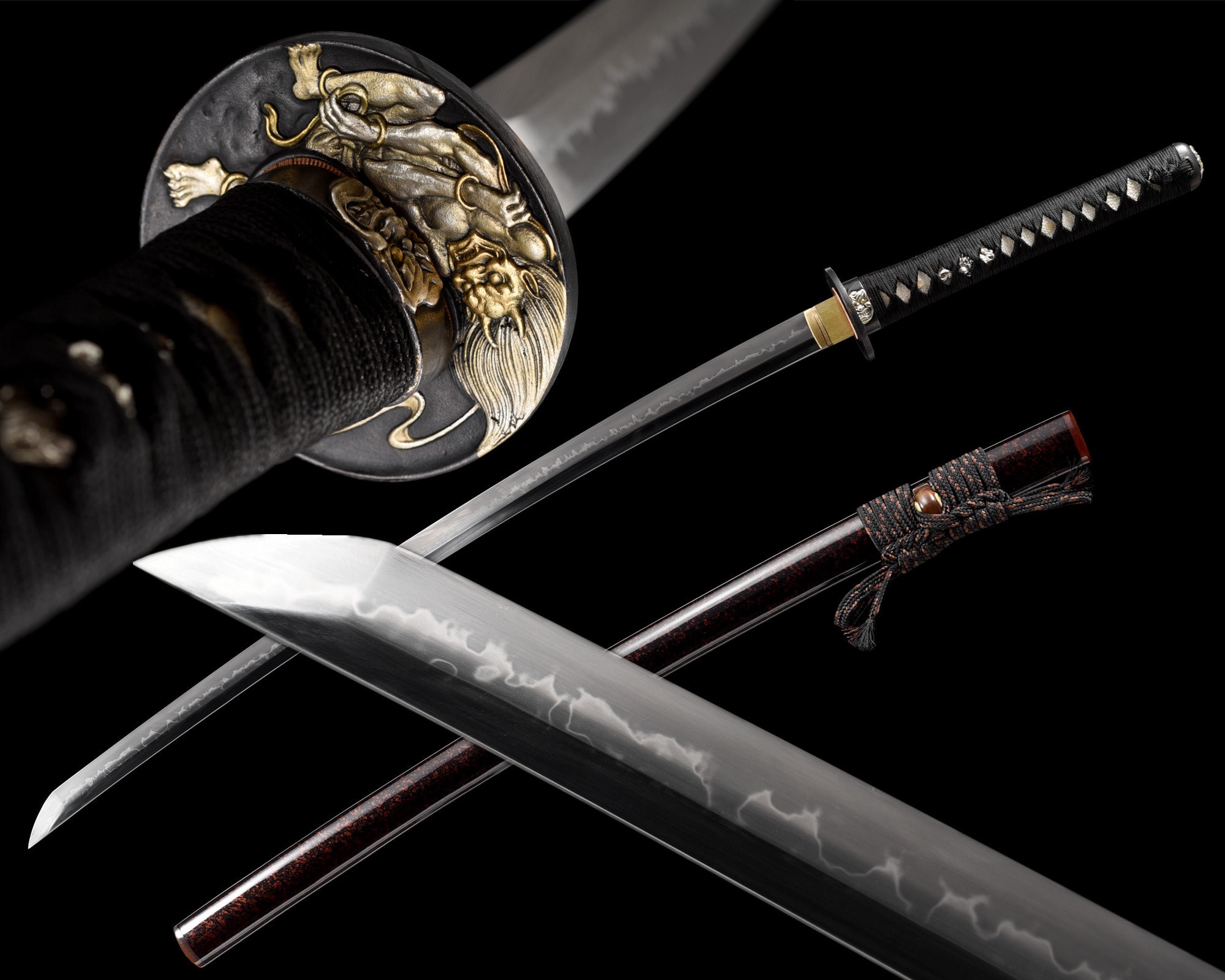 Katanas japonesas reales, espadas de hoja templada de arcilla de acero 1095  hechas a mano, espiga Rurouni Kenshin Warrior Catana - AliExpress