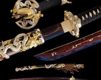 Katana Demon Dragon King forjada a mano, hoja Go-Mai de 5 capas, espada coleccionable para exhibición.