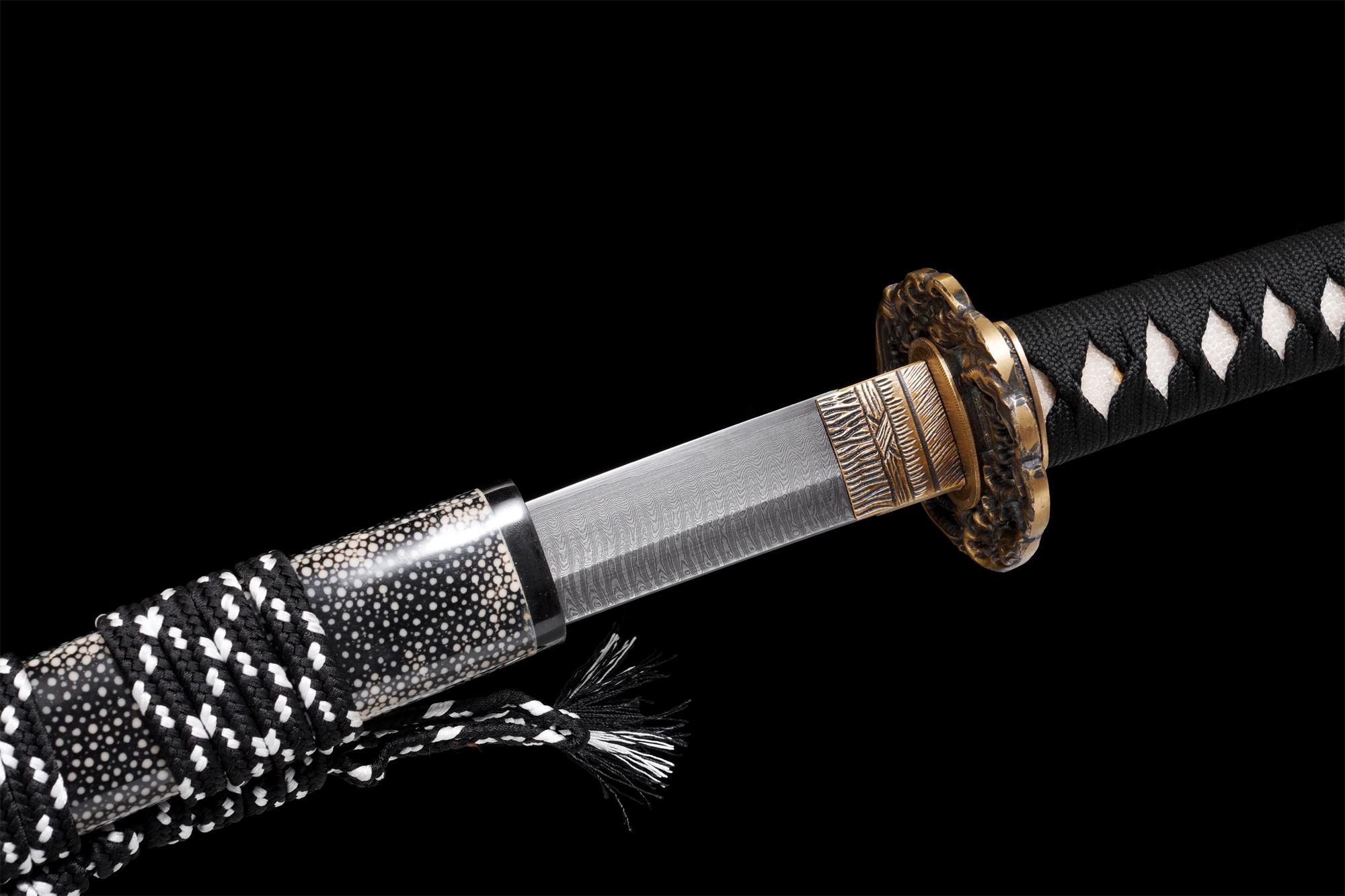 Hand-forged Japanese Katana, Damascus Steel With Ladder Pattern, Dragon ...