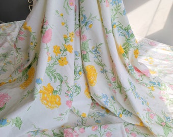 Vintage duvet cover, fitted sheet, and one pillowcase - yellow pink and blue floral - twin