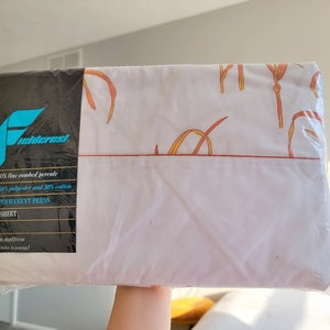 Vintage NOS Fieldcrest twin flat sheet with brown grass design